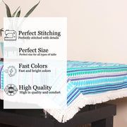 Aztec Blue Woven Fabric Table Cover with Lace